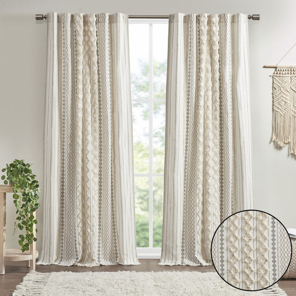 English Elm 1Pc Elegant 50X108" Cotton Curtain Panel With Tufted Chenille Stripes For Light Control & Style B035P341186