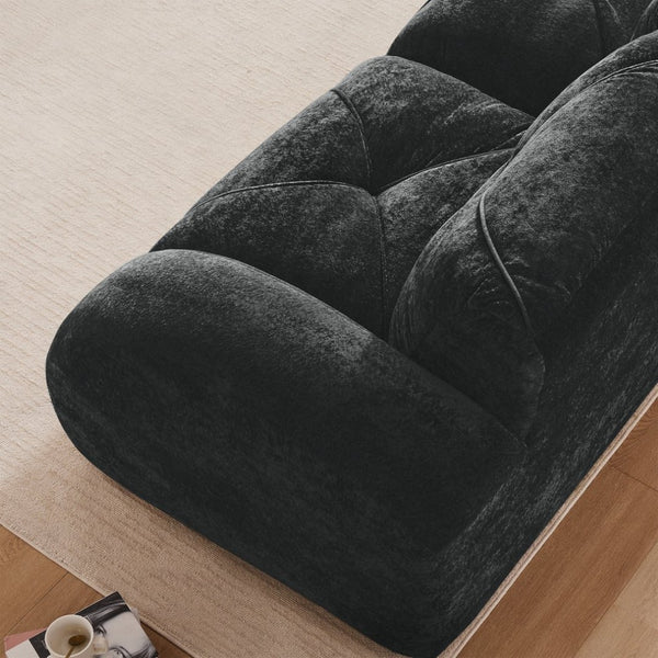 English Elm 110''boneless Velvet Sectional Sofa Modular Cloud Seating with Tufted Cushions for Living Rooms Black W714S01626