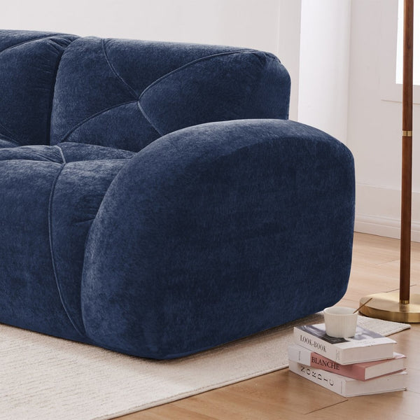 English Elm 110''boneless Velvet Sectional Sofa Modular Cloud Seating with Tufted Cushions for Living Rooms Blue W714S01619