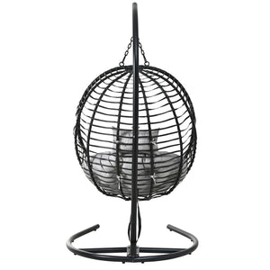 English Elm U_style Wicker Hanging Egg Chair with Stand Hdpe Cocoon Swing for Balcony Garden Black+ Gray N711P389503E