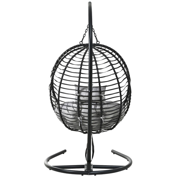 English Elm U_style Wicker Hanging Egg Chair with Stand Hdpe Cocoon Swing for Balcony Garden Black+ Gray N711P389503E