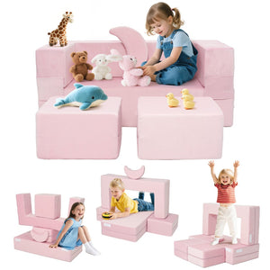 English Elm 5-piece Modular Foam Play Couch Velvet Toddler Sofa Foldable Kids Playroom Set Pink T5880P493438