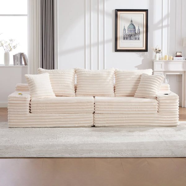 English Elm Oversized Corduroy Cloud Couch Convertible Sleeper Sofa with Memory Foam Seating Beige W395S00116