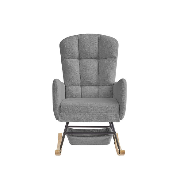 English Elm Beige Plush Teddy Fabric Rocking Chair High Back Armchair for Nursery or Reading Nook Grey W3985P386792