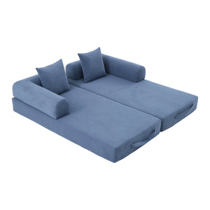 English Elm UNITED modular foldable sofa with metal frame, corduroy upholstery, side pocket & quick assembly convenience Navy W1568P375644