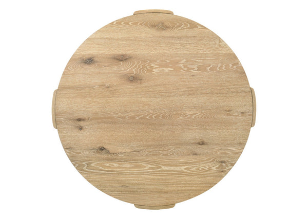 English Elm Baldo Round Oak Veneer Dining Set Seats Four with Wheat Upholstered Farmhouse Chairs B2749S00306