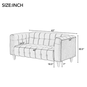 English Elm 63" Modern Sofa Dutch Fluff Upholstered Sofa With Solid Wood Legs, Buttoned Tufted Backrest,Blue