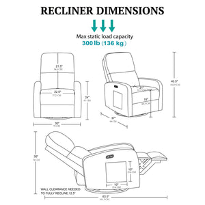 JLA Home INK+IVY - Power Dakota Recliner with Swivel, Glider & USB Charging — Power Recline, Storage Pocket, Plush Comfort Beige II103-0600