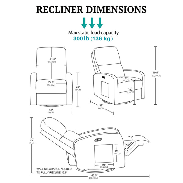 JLA Home INK+IVY - Power Dakota Recliner with Swivel, Glider & USB Charging — Power Recline, Storage Pocket, Plush Comfort Beige II103-0600