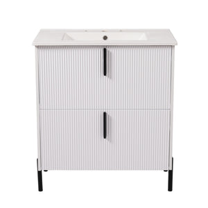 English Elm Christopher Knight Home® - 30" Elegant Bathroom Vanity With Ceramic Sink, Soft-Close Drawers & Fluted Design In Timeless White N817P295761W