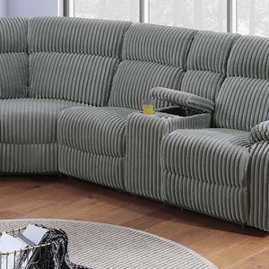 English Elm Sectional Plush Corduroy Reclining 3-Piece Sofa with Dual Consoles and Cup Holders, Seats Five Smoke 36 L x 26 W x 62 H B011S01736