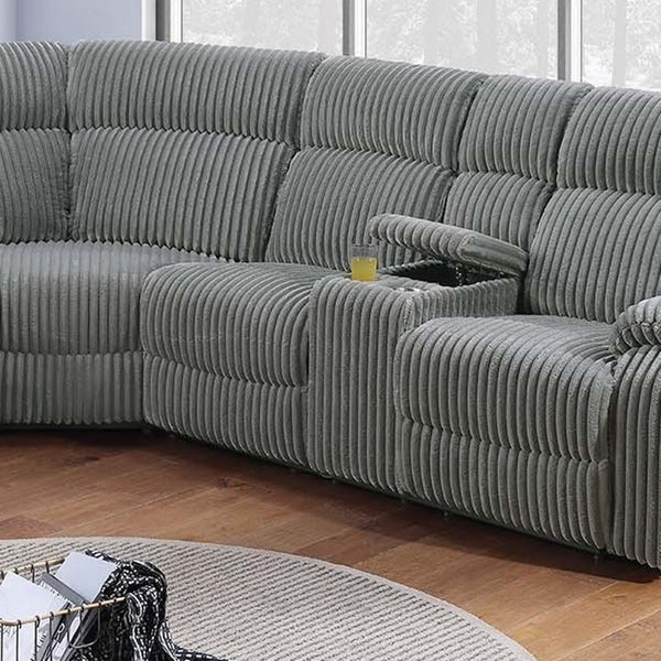 English Elm Sectional Plush Corduroy Reclining 3-Piece Sofa with Dual Consoles and Cup Holders, Seats Five Smoke 36 L x 26 W x 62 H B011S01736