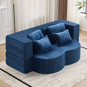 English Elm Queen Foldable Sofa Bed with Plush Chenille Cover, High-Density Foam Convertible Futon for Living Room Guest Room Bedroom Blue W1829P348211