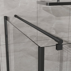 English Elm Goodyo Frameless Corner Shower Stall Tempered Glass Pivot Door with Matte Black Hardware W1223S00039