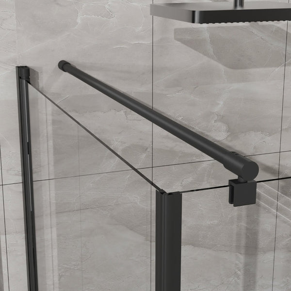 English Elm Goodyo Frameless Corner Shower Stall Tempered Glass Pivot Door with Matte Black Hardware W1223S00039
