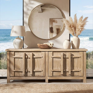 English Elm Rowan Solid Reclaimed Pine Four Door Sideboard Wide Storage Cabinet for Dining Rooms B2719P474456