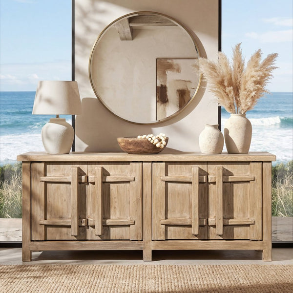 English Elm Rowan Solid Reclaimed Pine Four Door Sideboard Wide Storage Cabinet for Dining Rooms B2719P474456