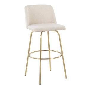 English Elm Toriano 30" Contemporary Fixed-Height Swivel Barstool Set of 2 — Upholstered Comfort, Gold Base Finish Cream B202S01090