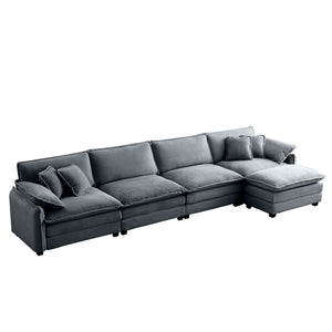 English Elm Corduroy 4-Seater Sofa With Footstool – Modern Upholstered Comfort, Ergonomic Design & Pillows Included W714S00761