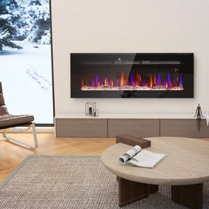 English Elm HOMCOM 50" Electric Fireplace Wall/Recessed with Remote, 1500W Heater, 10 Flame Colors, Timer W2225P249835