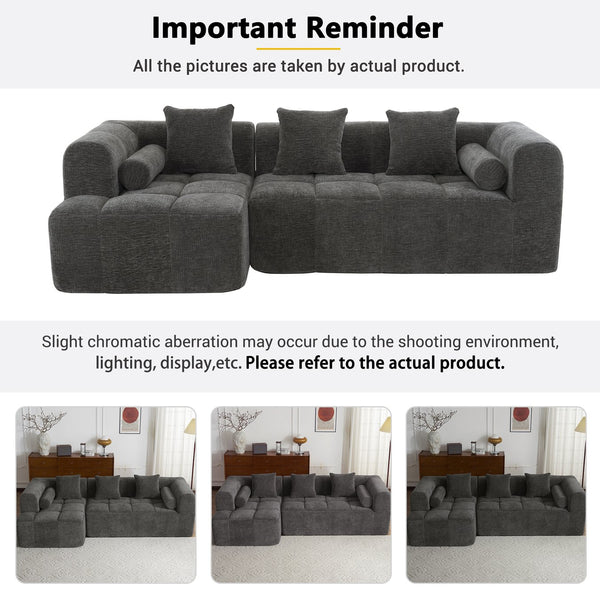 English Elm 101.2" Modern Sectional Sofa Full-Compressed Modular Couch with Deep Seating, Tufted Chenille Fabric, Pillows Included Grey N719S001890E