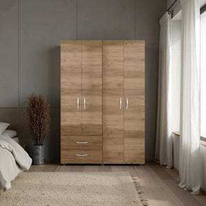 English Elm Natural Oak Two-door Wardrobe with Hanging Rod Adjustable Shelves and Lower Drawers B062S01855
