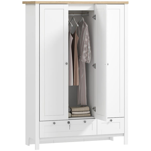 English Elm 3 Door Wardrobe Closet with Shaker Panels Hanging Rail Shelves and Locking Drawer T3971S00092