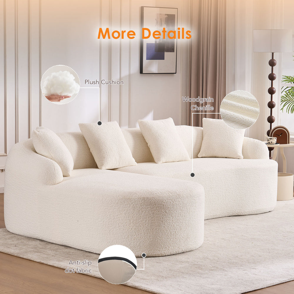 English Elm Boneless L-Shape Sectional Sofa with Curved Chaise Modern Modular Chenille Couch 30D Foam Comfort Lounge Elegance for Living Room Apartments White W2231S00008