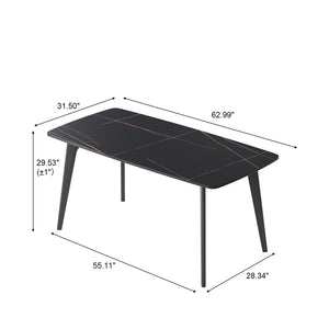 English Elm 62.99" Modern Artificial Stone Dining Table With Black Curved Edges, Metal Legs - Seats 6 Comfortably W1535S00516