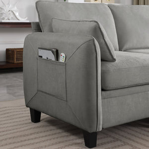 English Elm 102 Inch Linen Modular Sectional Sofa with Hidden Storage and Cloud Cushion Comfort Dark Grey W1099S00213