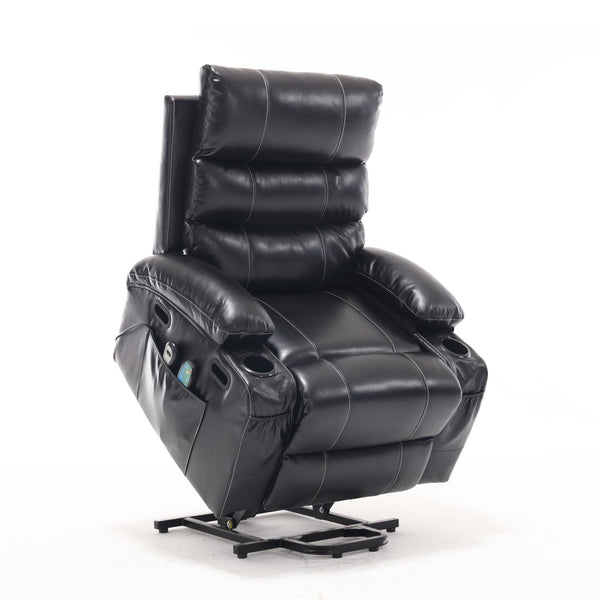 English Elm 21"seat Large Electric Power Lift Recliner Chair with 8-Point Vibration Massage, Lumbar Heat, Remote Control Black 29.52 L x 26.77 W x 20.47 H W2297P264017