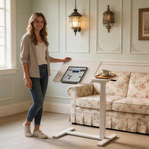 English Elm Mobile Rolling Overbed Laptop Desk with Tilting Panel Height Adjustable for Home or Hospital White W3895P460672
