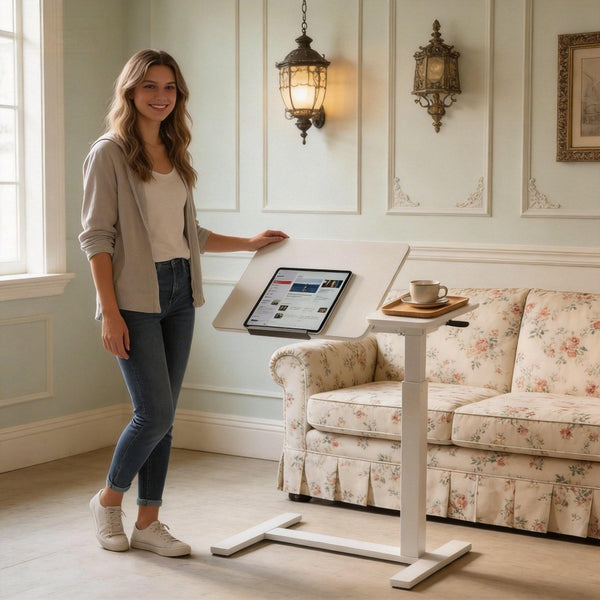 English Elm Mobile Rolling Overbed Laptop Desk with Tilting Panel Height Adjustable for Home or Hospital White W3895P460672