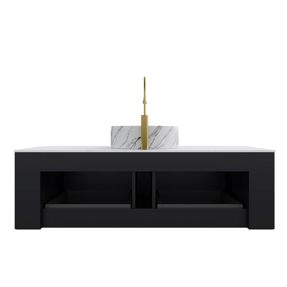 English Elm Dina 48" Wall-Mounted Modern Bathroom Vanity With Curved Edges, Soft-Close Drawers, And Ceramic Sink W2615S00499
