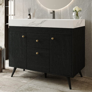 English Elm 36" Freestanding Bathroom Vanity Sintered Stone Top Ceramic Sink Stainless Steel Legs Black,Gold,White W3136S00072