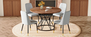 English Elm Table and Chair Set Round Tempered Glass Top Gold X Base with 4 Pu Dining Seats W1151S04839
