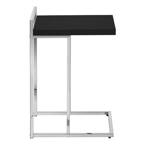 English Elm Accent Table, C-Shaped Modern Design With Black Laminate Top And Chrome Base For Compact Spaces B2710P219379