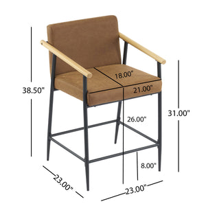 English Elm Christopher Knight Home® - Counter Stool Mid-Century Modern Set of 2 with Metal Frame, Soft Cushions & Solid Wood Armrests Black+Brown N771P247153W