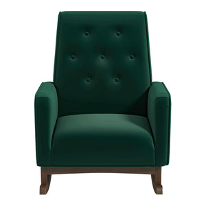 English Elm Ashcroft Furniture - Demetrius Mid-Century Solid Wood Rocking Chair with Velvet Microfiber Upholstery and Plush Foam Cushion Green B183P201820