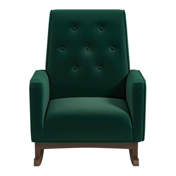 English Elm Ashcroft Furniture - Demetrius Mid-Century Solid Wood Rocking Chair with Velvet Microfiber Upholstery and Plush Foam Cushion Green B183P201820