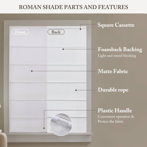 English Elm 1Pc 34X64" Cordless Roman Blind - Galen Matte Fabric For Light Control, Privacy & Modern Decor B035P341202