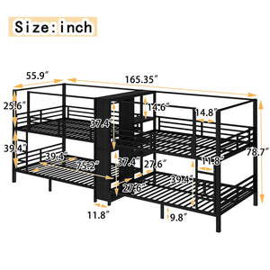English Elm Full Size Quadruple Metal Bunk Bed With Storage & Wardrobe - Sturdy Design For Space-Saving Comfort W1580S00155