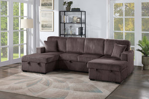 English Elm Chocolate Corduroy 3 Piece Sectional Sleeper Sofa with Raf Laf Chaise Storage Seating Chocolate B011S02169