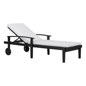 English Elm Christopher Knight Home® - JASON Chaise Lounge Black White Acacia Wood Adjustable 5-Position Recliner with Water-Resistant Cushion N769P210631B