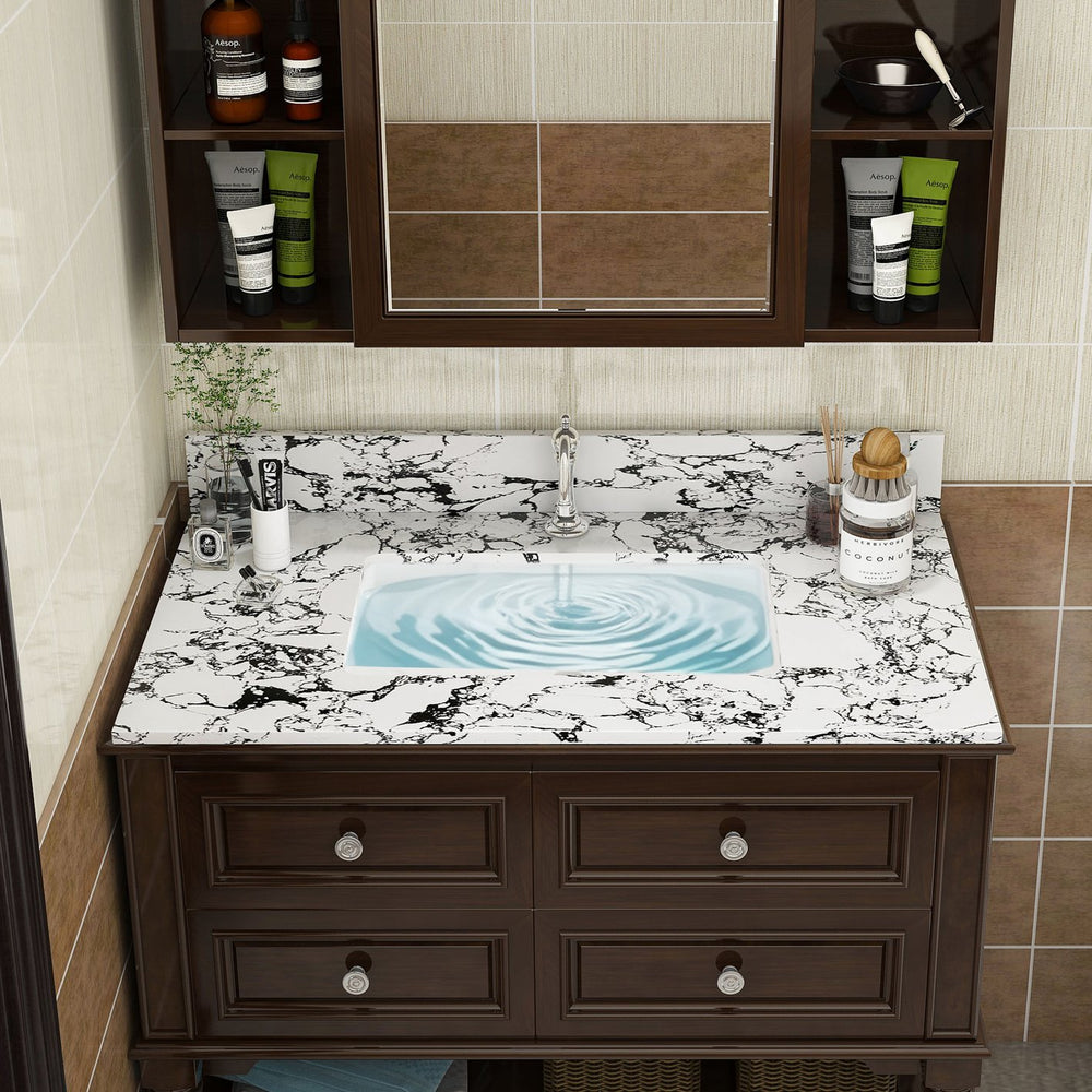 English Elm 37"X22" Bathroom Vanity Top With Undermount Sink & Backsplash - Durable, Easy-Clean Panda White Finish W509P362105