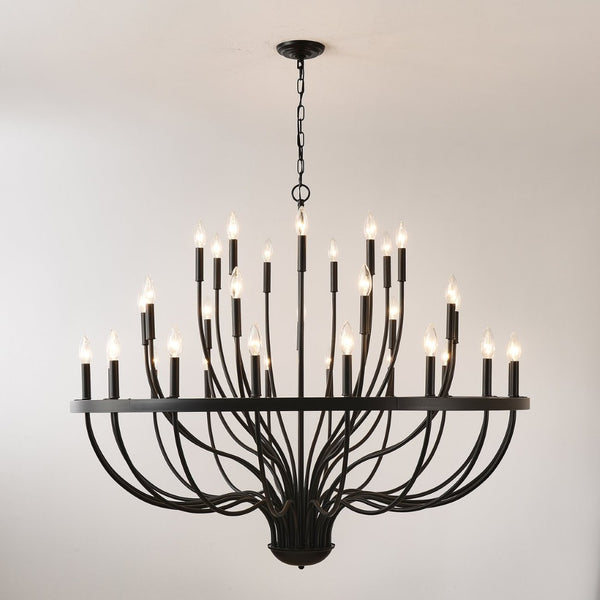 English Elm 36-light Matte Black Iron Candle Chandelier Farmhouse Industrial Style for Large Dining Rooms W5008P464944