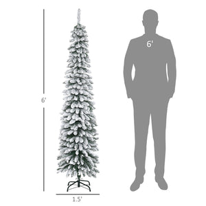 English Elm Homcom 6' Snow Flocked Artificial Christmas Tree - Slim Pencil Design, Realistic Branches & 395 Tips W2225P249620