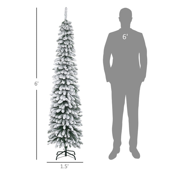 English Elm Homcom 6' Snow Flocked Artificial Christmas Tree - Slim Pencil Design, Realistic Branches & 395 Tips W2225P249620