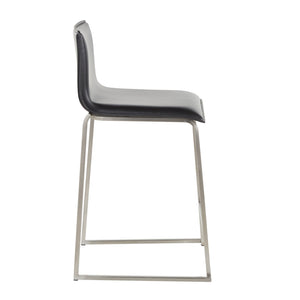 English Elm Mara 26" Contemporary Counter Stools Set Of 2 - Brushed Stainless Steel & Black Faux Leather Comfort B202P222060