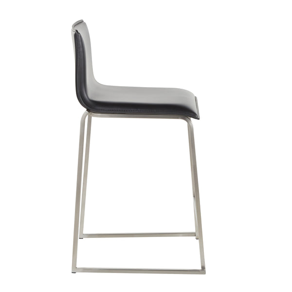 English Elm Mara 26" Contemporary Counter Stools Set Of 2 - Brushed Stainless Steel & Black Faux Leather Comfort B202P222060
